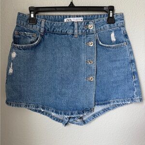 Zara Distressed Blue Denim Mini Skirt